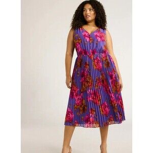 SOFIA VERGARA Sleeveless Pleated Dark Floral Midi Dress L 12/14 Boho Fairy Party